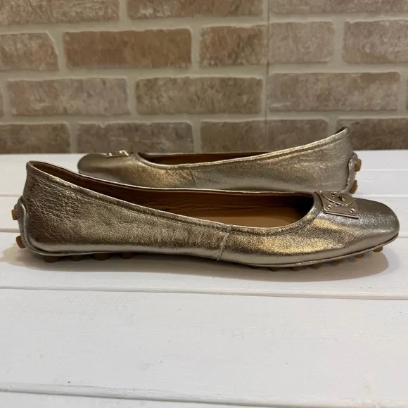 Coach Vernon Ballet Flats Gold Metallic Leather Size 9 Signature Logo Plate - Picture 6 of 9